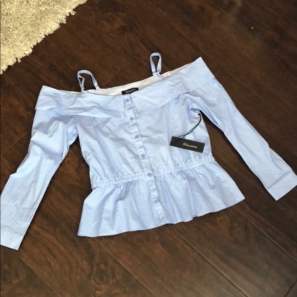 Shinestar Cold Shoulder Button Up Blouse - Picture 5 of 7